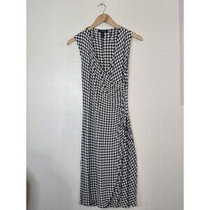 Lauren Ralph Lauren Wrap Dress Womens Size Small Black White Houndstooth Fitted